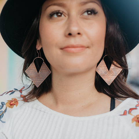 Aztec Patinated Copper Earring