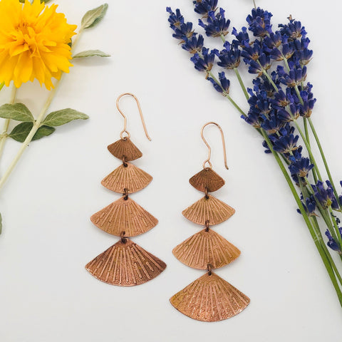 Patinated Copper Chandelier Sunburst Earrings