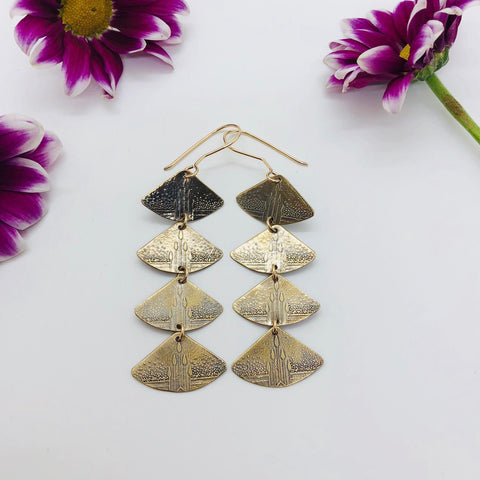Four Tier Henna Inspired Patinated Brass Earrings